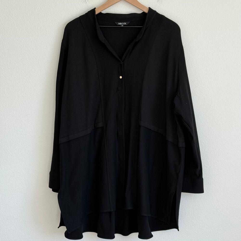 Misook Black Long Sleeve Tunic Shirt/Cardigan Plus 2X Mixed Media Lagenlook